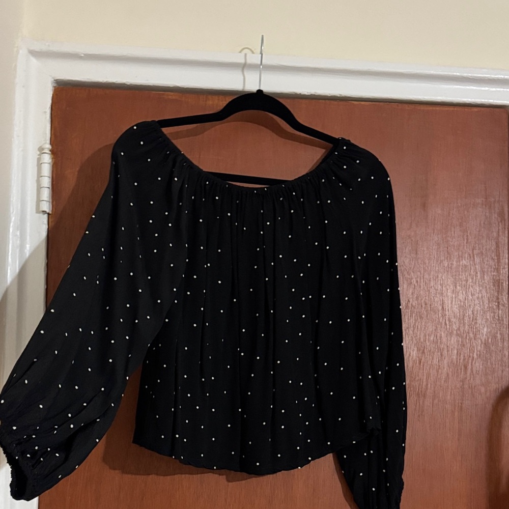 MLM Black Blouse with White Dots
